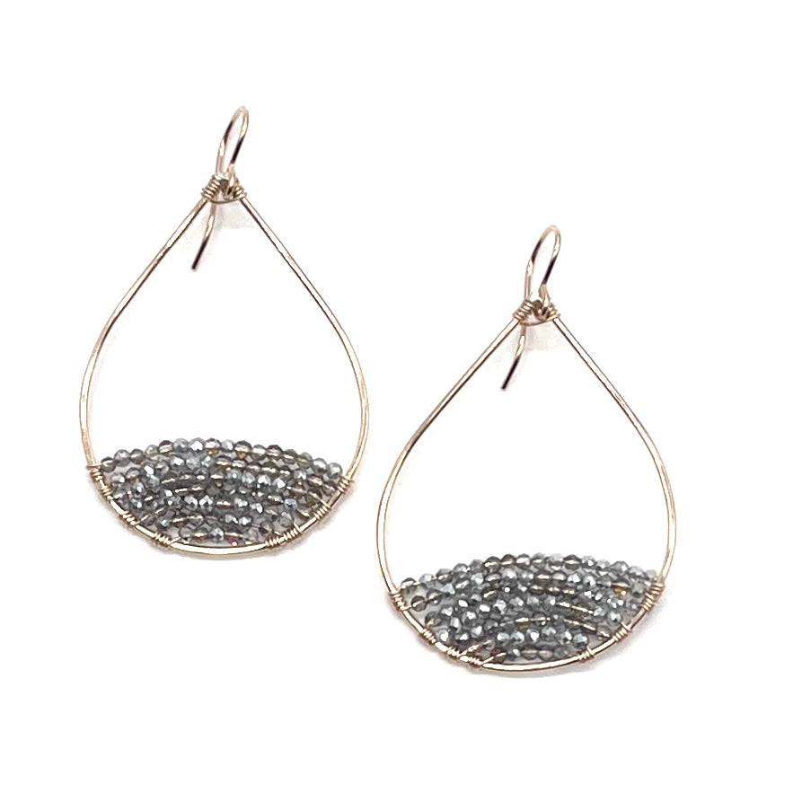 Gold Semi-Beaded Teardrop Earrings in Electrum, Medium