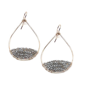 Gold Semi-Beaded Teardrop Earrings in Electrum, Medium