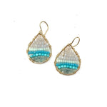 Gold Teardrop Earrings in Prehnite + Turquoise, Small
