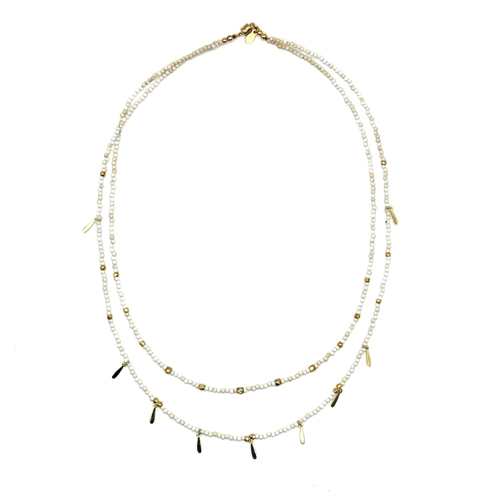 Double Strand White Turquoise + Paddles Necklace - 18.5"