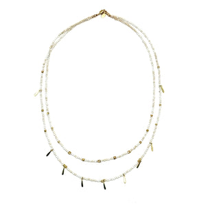 Double Strand White Turquoise + Paddles Necklace - 18.5"