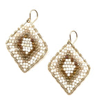 Gold Diamond Shape Earrings, Cream + Warm Grey