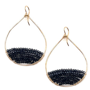 Semi-Beaded Teardrop Earrings in Midnight, Large