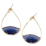 Gold Semi-Beaded Teardrop Earrings in Blues, Large