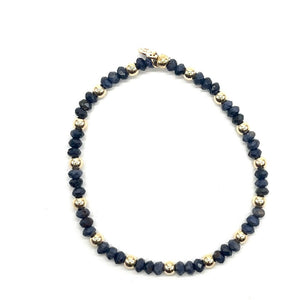 Sapphire + Gold Beaded Stretch Bracelet