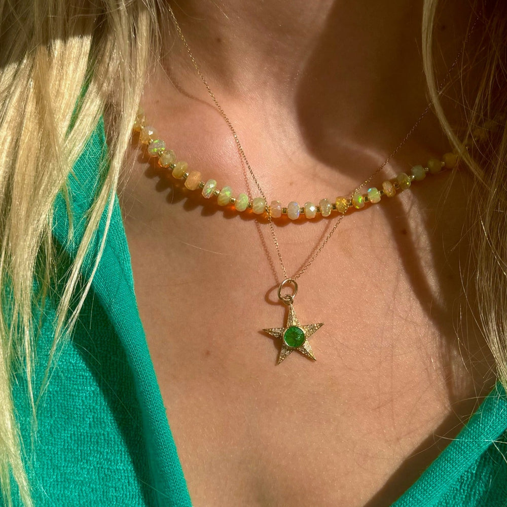 14K Gold Emerald Star + Diamond Necklace