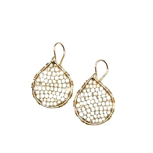 Gold Teardrop Earrings in White Turquoise, Small