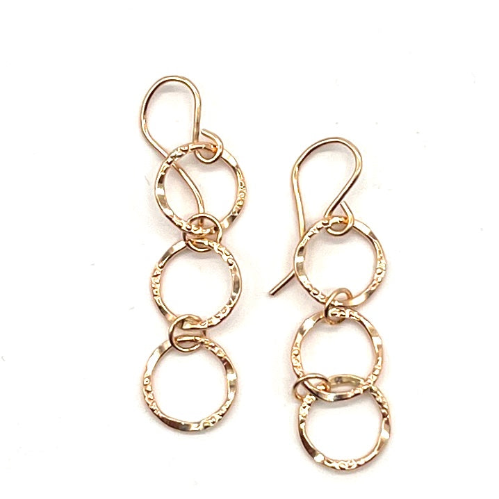 Trio of Gold Hammered Circle Earrings