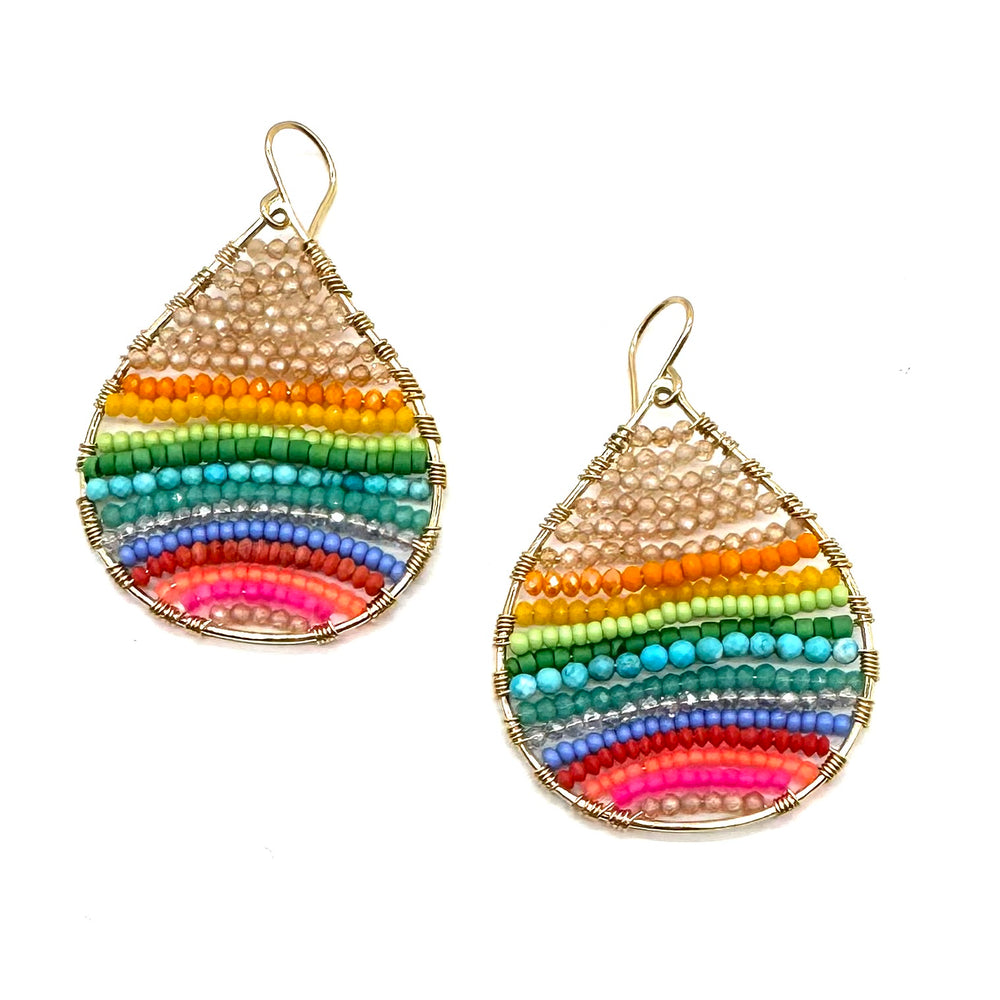Gold Teardrop Earrings in Sunny Rainbow, Medium