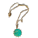14K Gold Turquoise Sun + Diamond Necklace