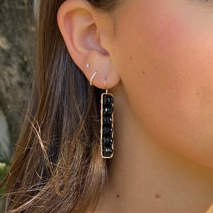 Gold Mini Sticks Earrings -Black Spinel