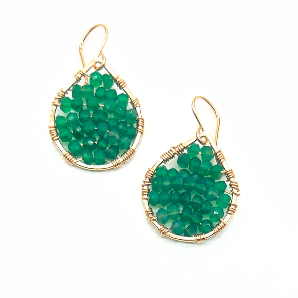 
            
                Load image into Gallery viewer, Gold Teardrop Earrings in Green Onyx, Small
            
        