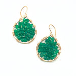 Gold Teardrop Earrings in Green Onyx, Small