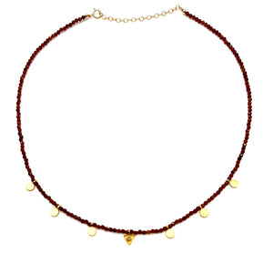 
            
                Load image into Gallery viewer, Faceted Hessonite + Gold Disk Necklace with Diamond Slice
            
        