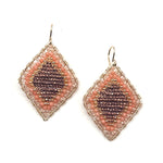 Gold Diamond Shape Earrings in Coral + Bronze, Medium