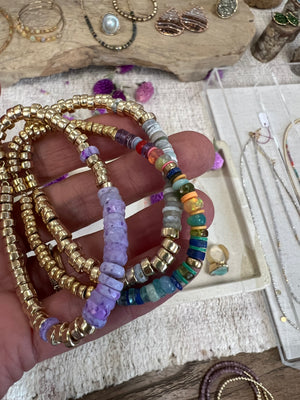 Purple Opal Heishi + Gold Rondelle Bracelet