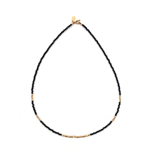 Micro Crystal Layering Necklace - Midnight + Gold - 15"