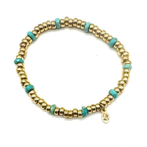 African Turquoise +  Gold Rondelle Stretch Bracelet