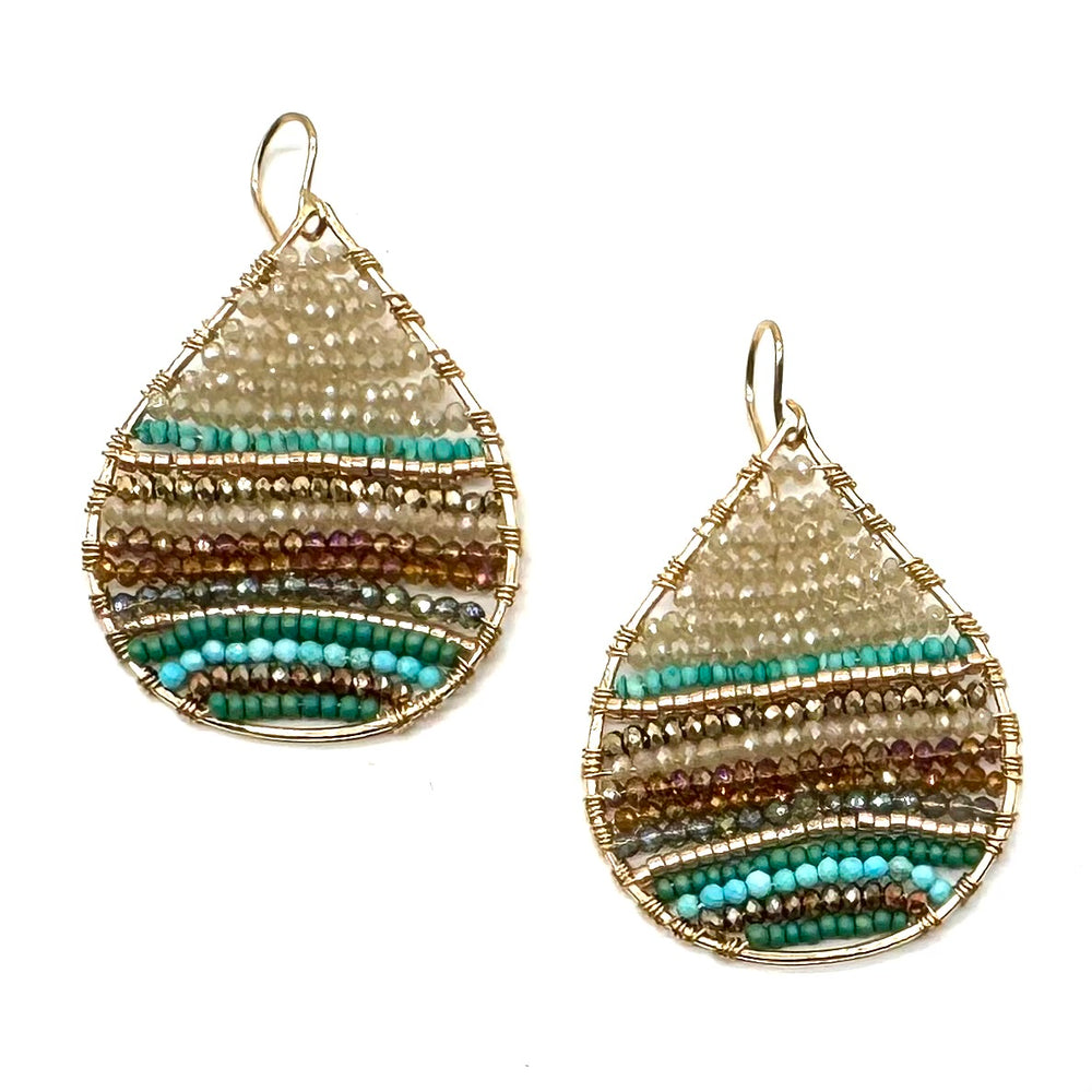 Gold Teardrop Earrings in Antique Bronze + Turquoise, Medium