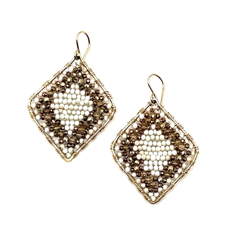 Gold Diamond Shape Earrings in Golden Mirage, Medium