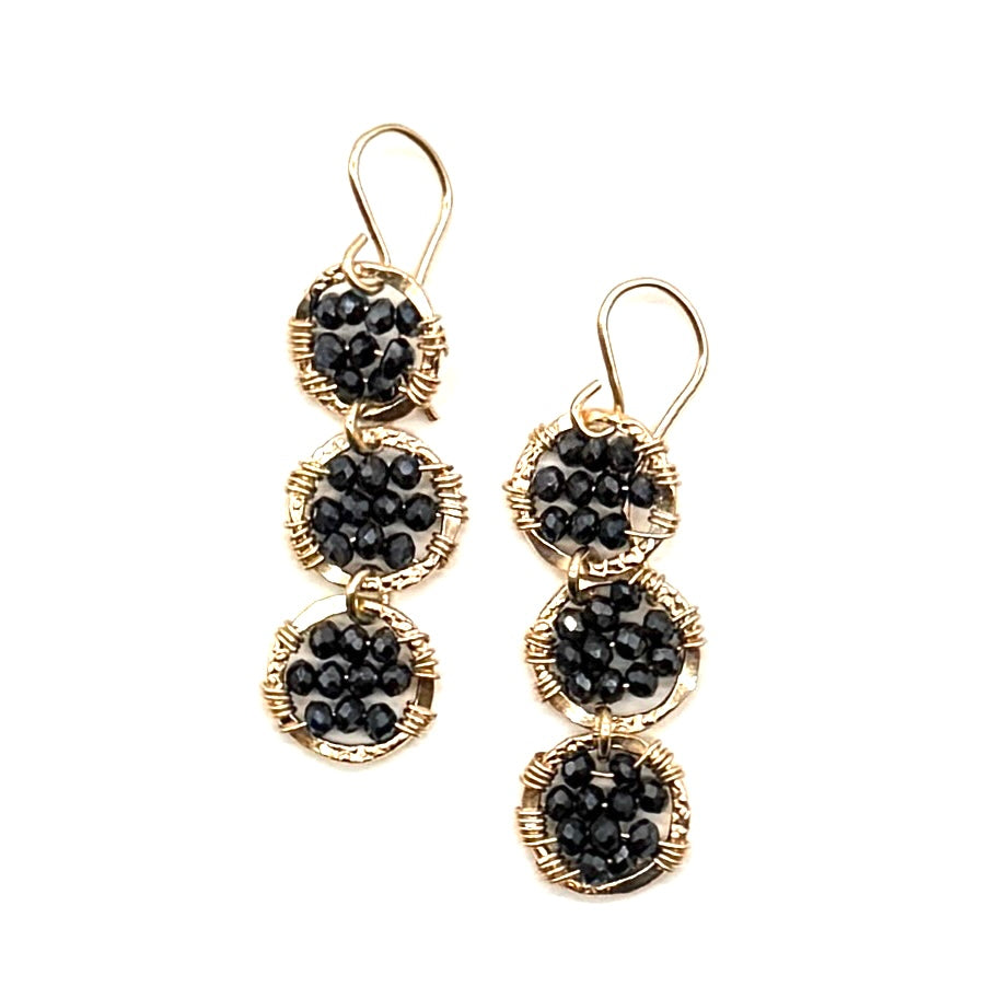 Trio of Gold Hammered Circles Earrings - Sailor Blue