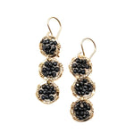 Trio of Gold Hammered Circles Earrings - Sailor Blue