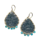 Gold Teardrop Earrings in Navy + Turquoise, Petite-Medium