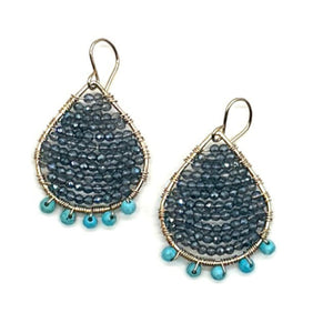 Gold Teardrop Earrings in Navy + Turquoise, Petite-Medium