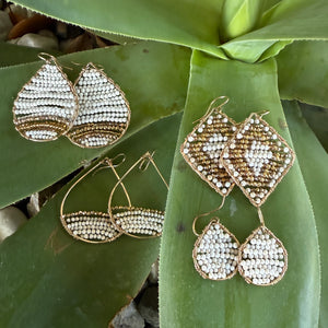 Gold Teardrop Earrings in White Turquoise, Small
