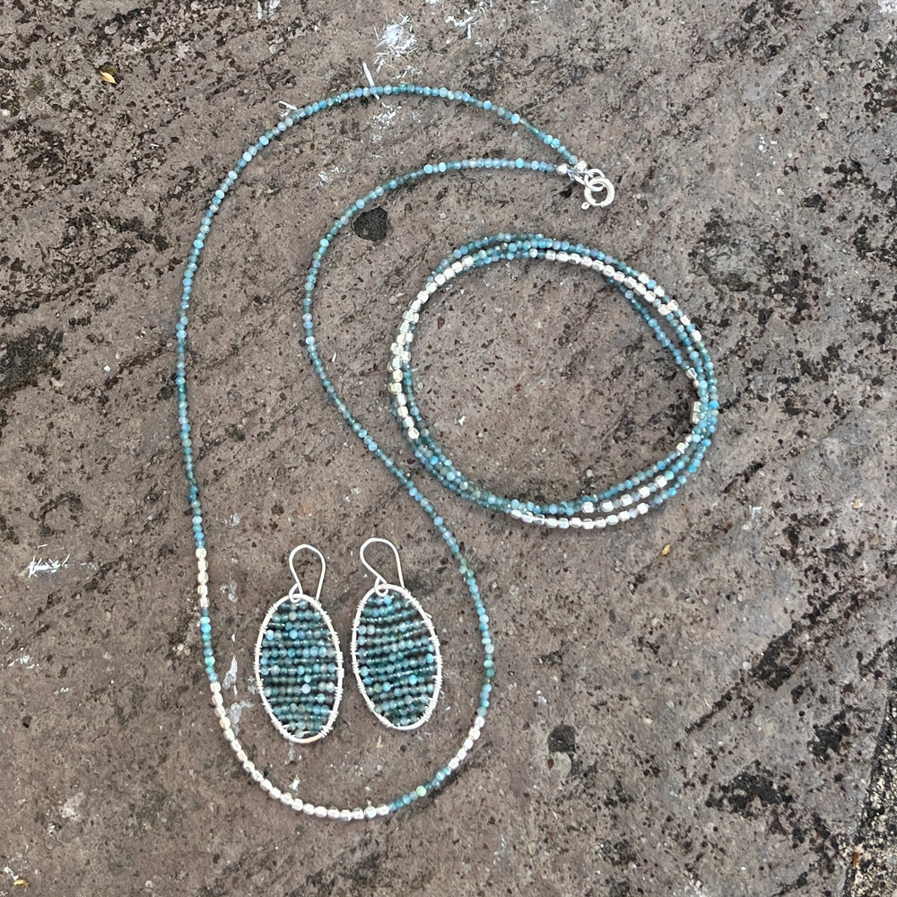 Silver Oval Earrings in Apatite, Medium