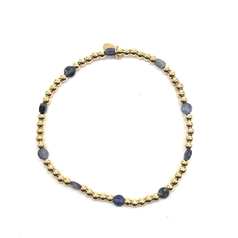 Gold Beaded + Iolite Stretch Bracelet