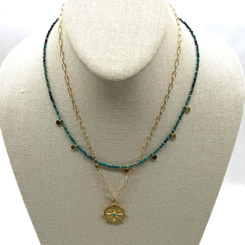 18K Gold Vermeil + Diamonds with Turquoise Round Fancy Pendant