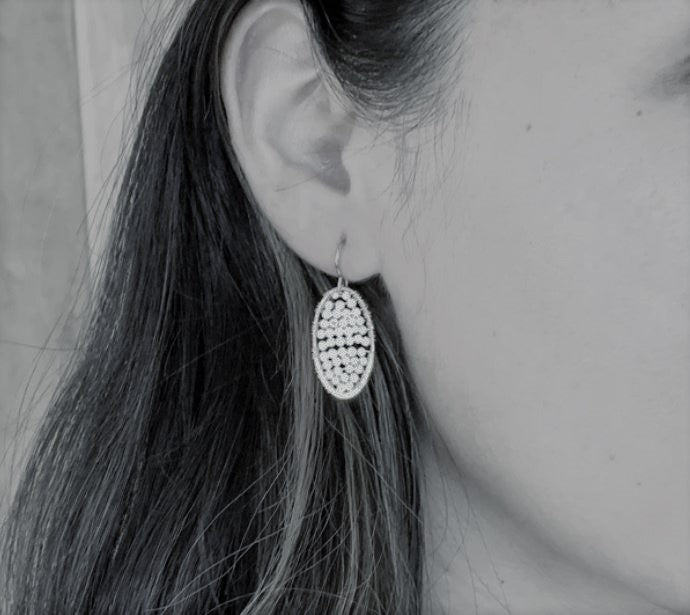 Silver Oval Earrings in Jet Black, Medium