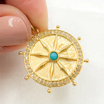 18K Gold Vermeil + Diamonds with Turquoise Round Fancy Pendant