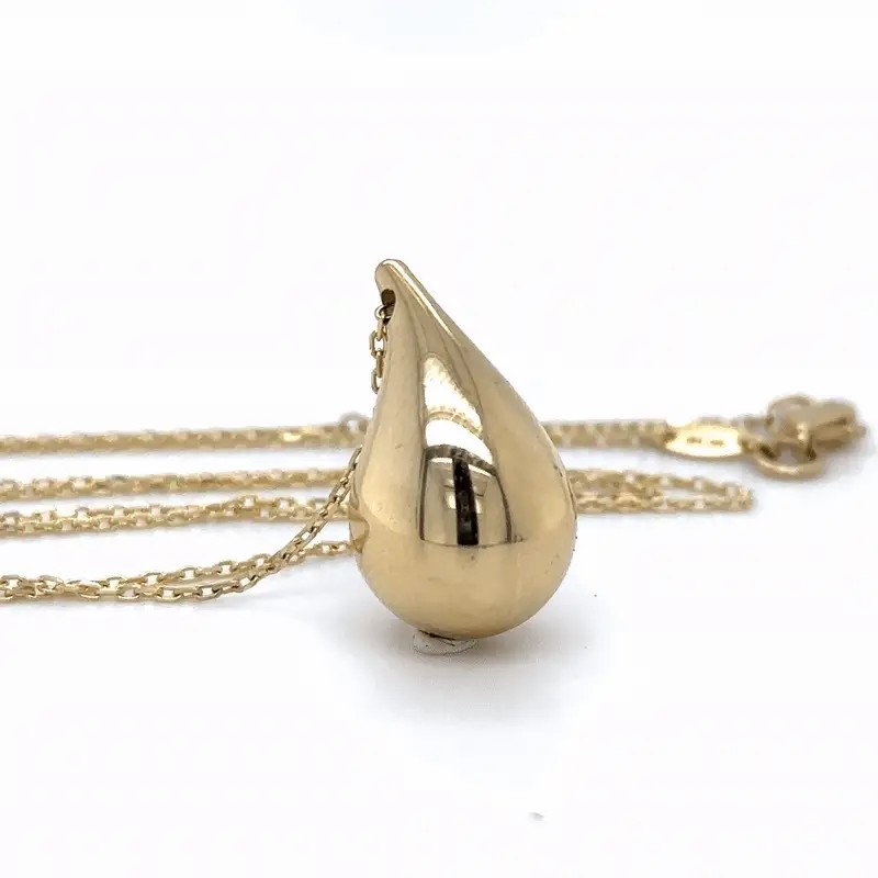 14K Gold Round Teardrop Necklace - 18"