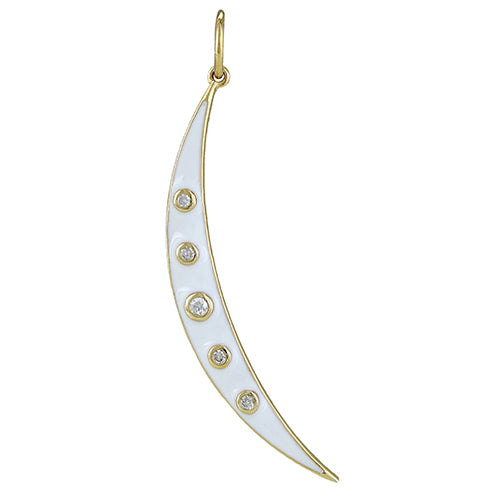 
            
                Load image into Gallery viewer, 14K Gold + Diamond Crescent Enamel Moon Pendant - White
            
        