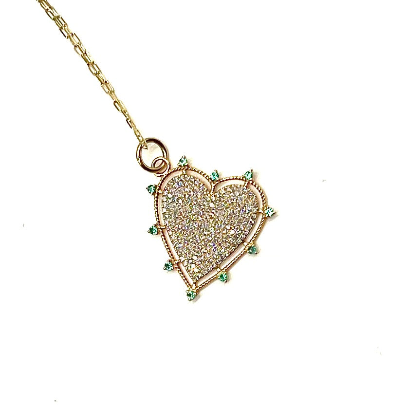 
            
                Load image into Gallery viewer, 14K Gold + Diamond Emerald Heart Pendant
            
        