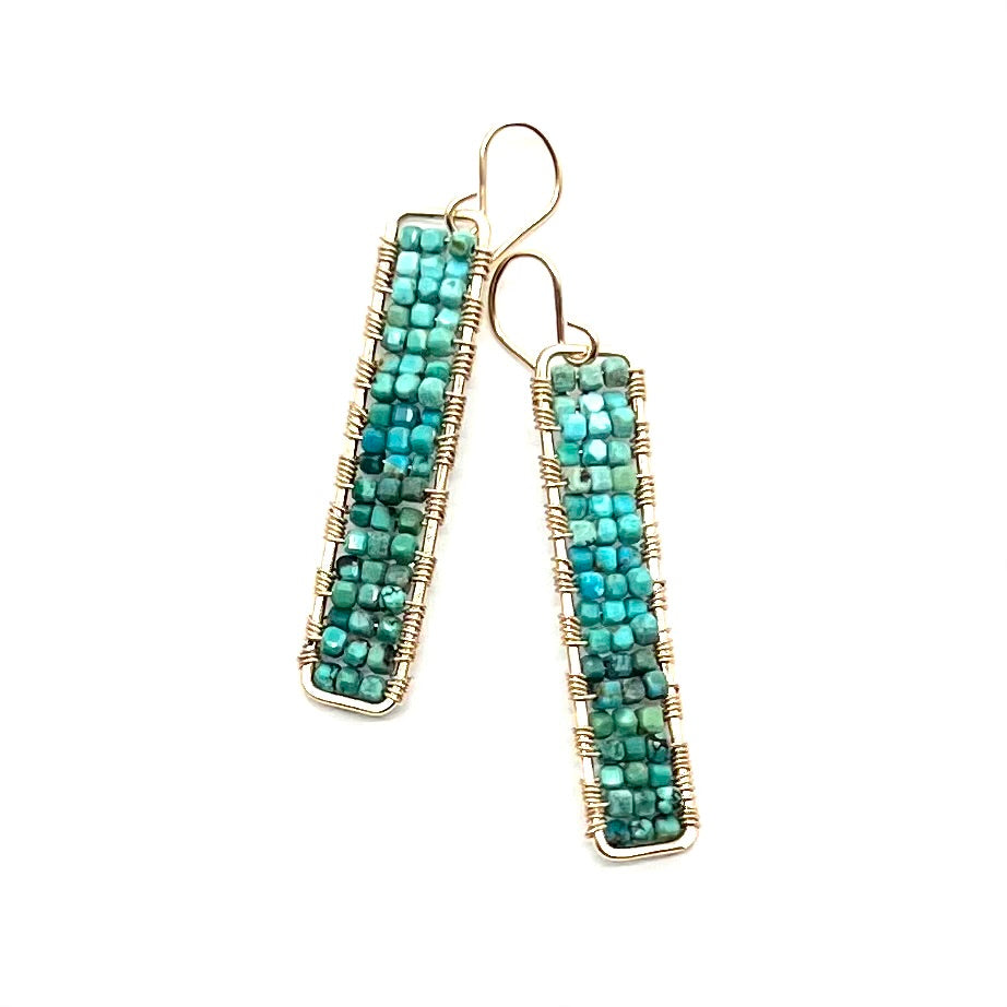 Gold Mini Sticks Earrings in African Turquoise