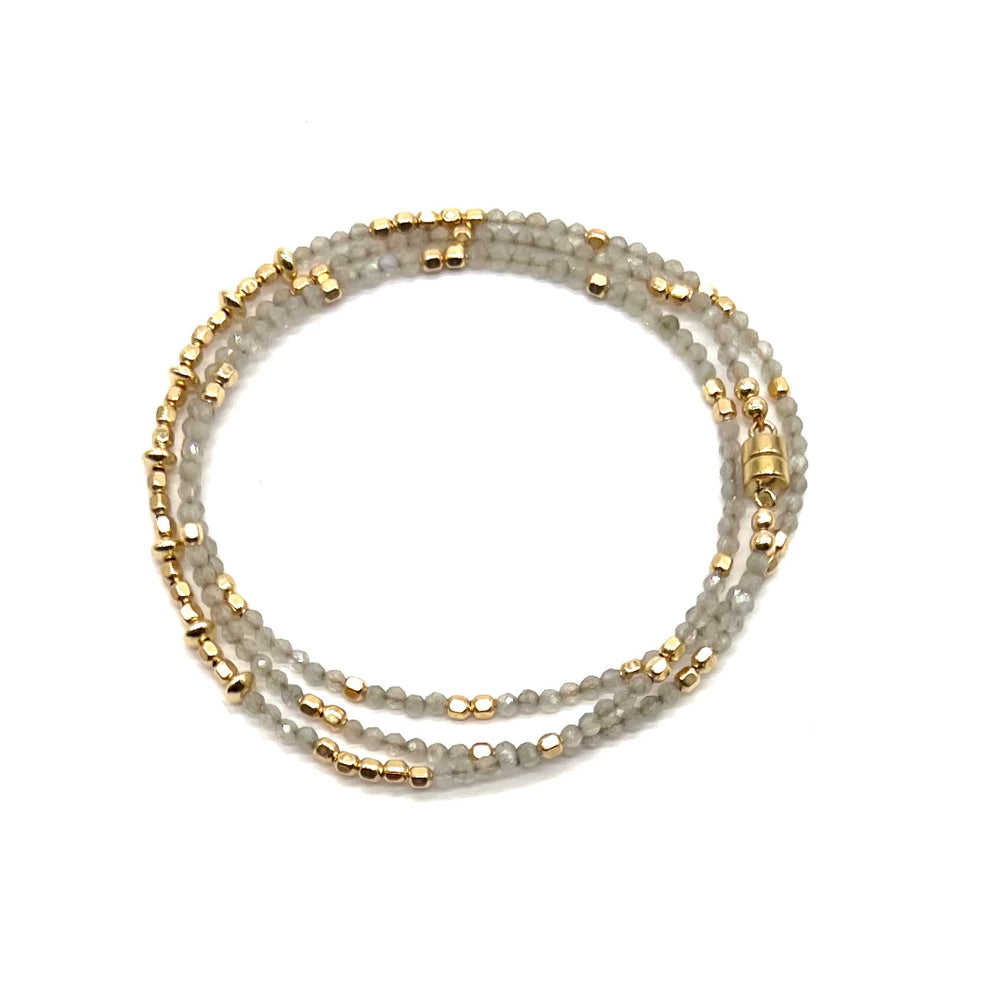 
            
                Load image into Gallery viewer, Triple Wrap Bracelet - Labradorite + Gold
            
        
