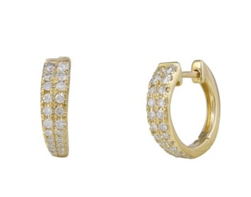 
            
                Load image into Gallery viewer, 14k Gold + Diamond Double Row Huggie Earrings
            
        