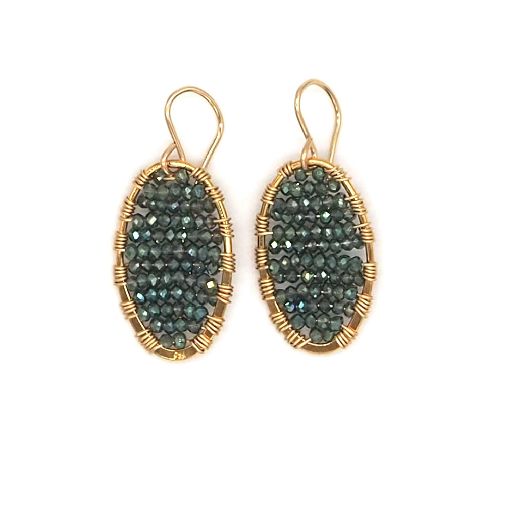Gold Beaded Oval Earrings, Small