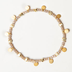 
            
                Load image into Gallery viewer, gold + crystal beaded bracelet w/gold disks
            
        