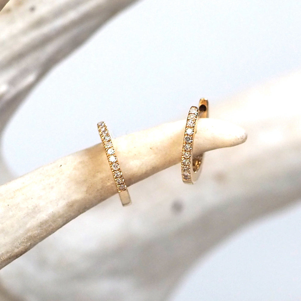 
            
                Load image into Gallery viewer, 14K Yellow Gold and Diamond Huggies, 12mm
            
        