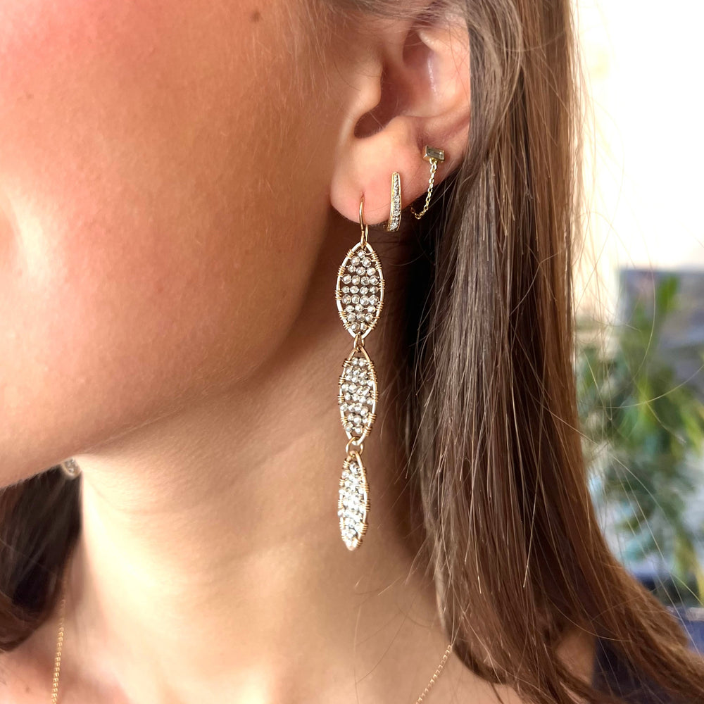 
            
                Load image into Gallery viewer, Gold Triple Marquise Dangling Earrings in Silver
            
        