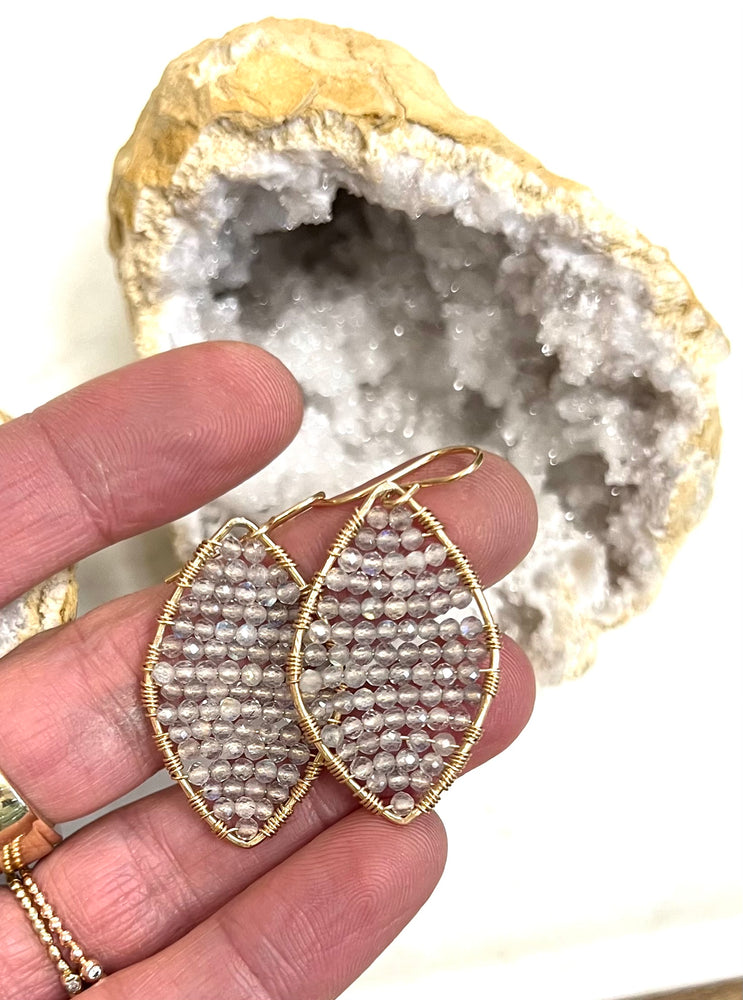 Gold Marquise Earrings in Labradorite, Medium