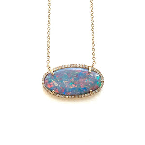 14K Gold + Diamond Australian Opal Necklace - Oval