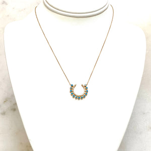 
            
                Load image into Gallery viewer, 14K Gold + Diamond Turquoise Horseshoe Necklace
            
        