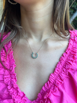 
            
                Load image into Gallery viewer, 14K Gold + Diamond Turquoise Horseshoe Necklace
            
        