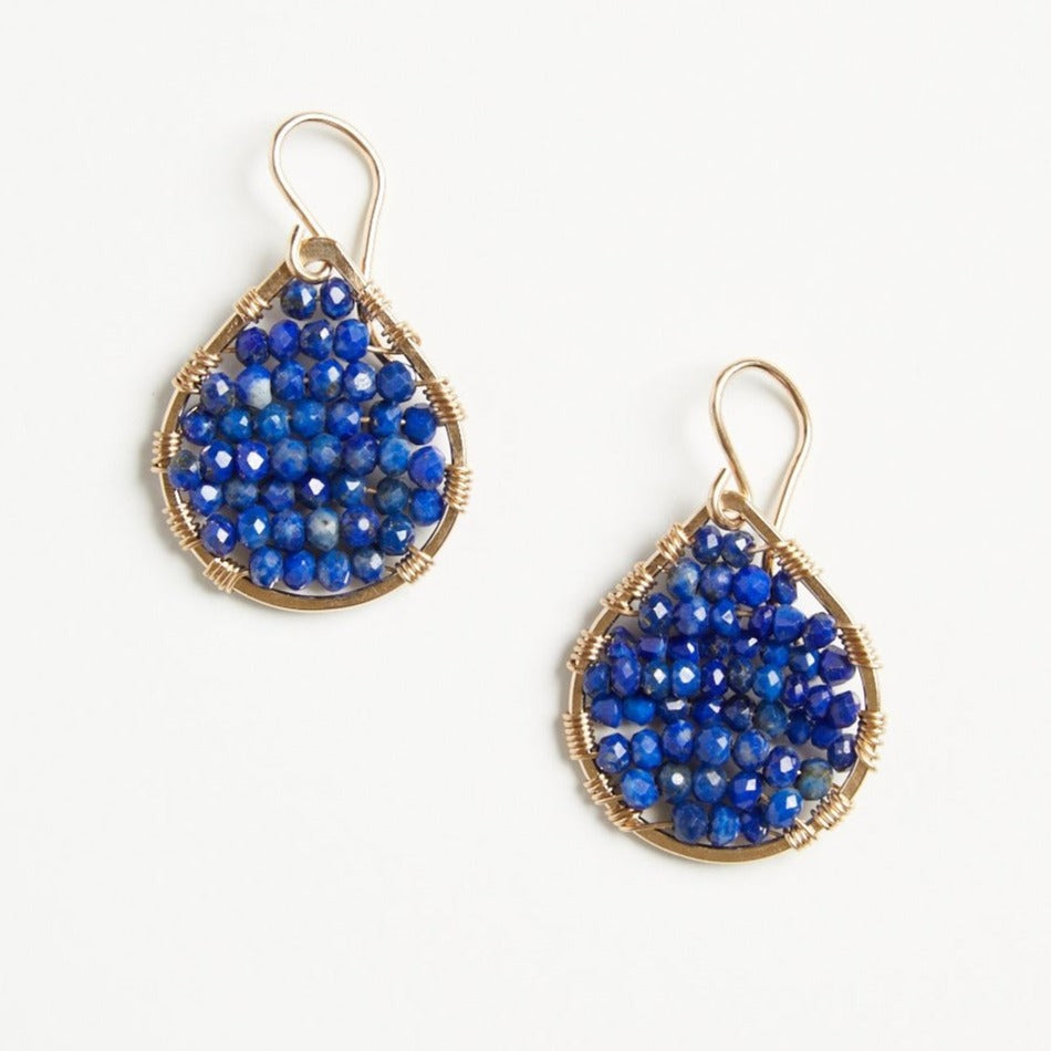 gold teardrops in lapis, small