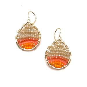 Gold Teardrop Earrings in Coral Pop, Small